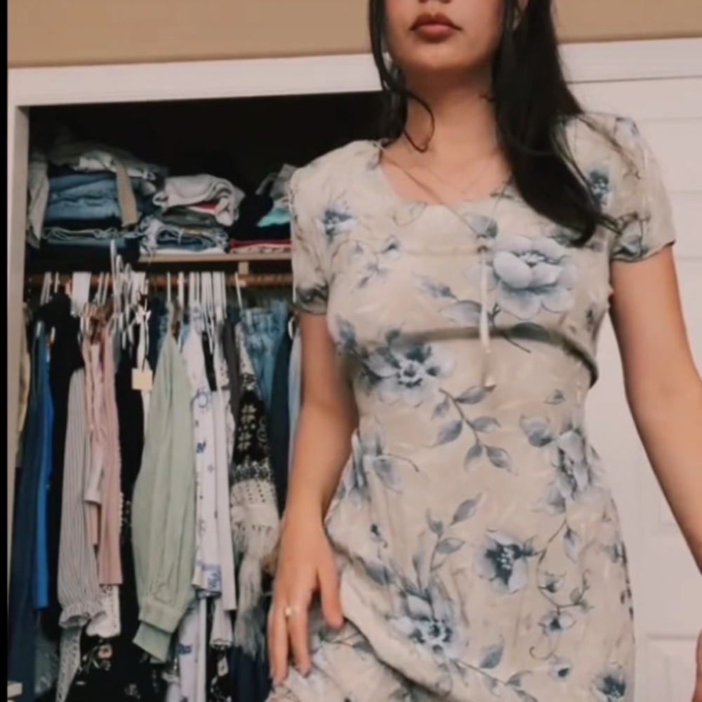 Vintage teal green floral dress